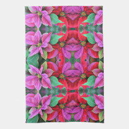 Keukenhanddoek - Rood & Roze Poinsettias