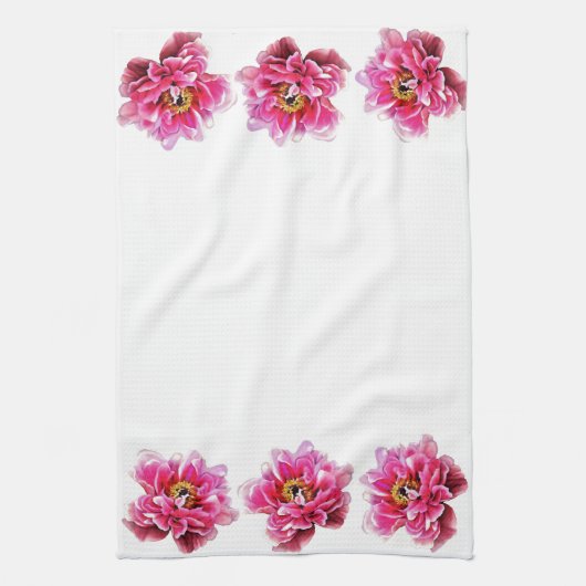 Keukenhanddoek - Roze Pioenen (Verticaal)