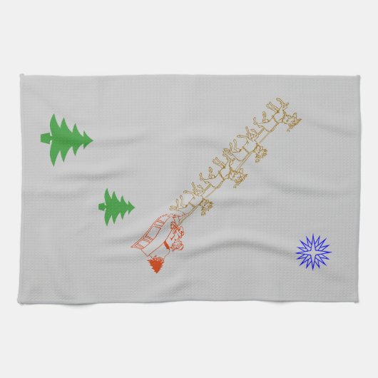 Keukenhanddoek - Santa en Sleigh (Horizontaal)