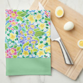  keukenhanddoek, Spring Primroses, Mint Green Theedoek (Quarter Fold)