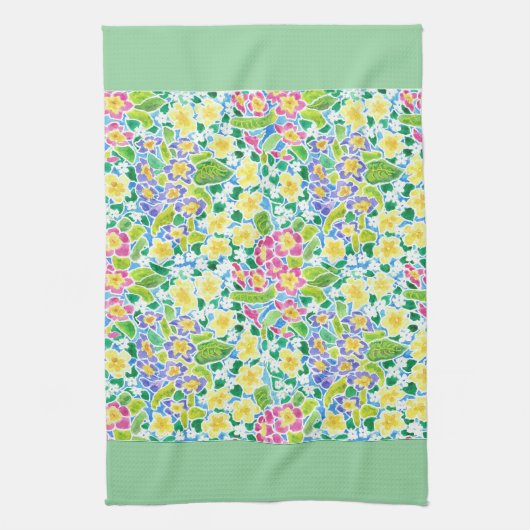  keukenhanddoek, Spring Primroses, Mint Green Theedoek (Verticaal)