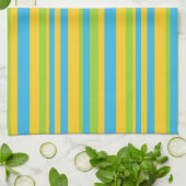 Keukenhanddoek: Turquoise Yellow Green Stripes Theedoek (Gevouwen)