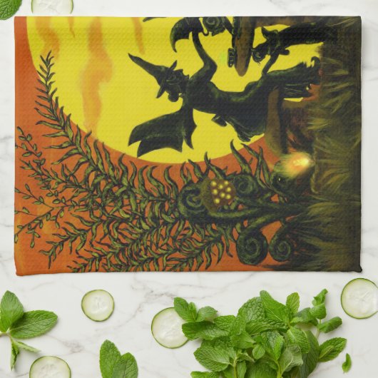 Keukenhanddoek van de heksenfee van Halloween (Gevouwen)
