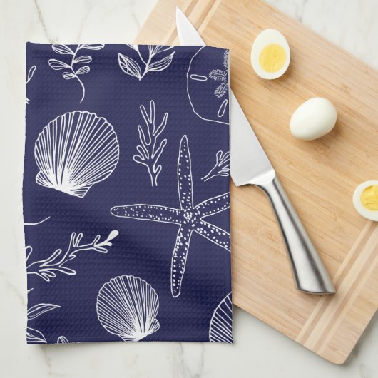 keukenhanddoek van Navy Blue Ocean Elements (Quarter Fold)