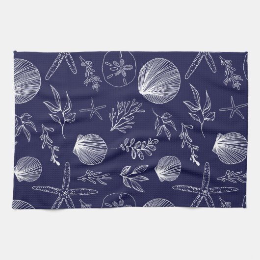 keukenhanddoek van Navy Blue Ocean Elements (Horizontaal)
