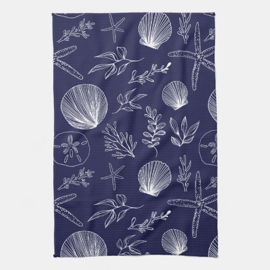 keukenhanddoek van Navy Blue Ocean Elements (Verticaal)