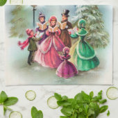 Keukenhanddoek van Vintage-KerstCarolers (Gevouwen)