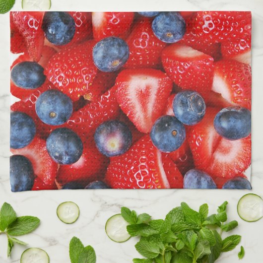 keukenhanddoek, vers bosbessen en aardbeien theedoek (Gevouwen)