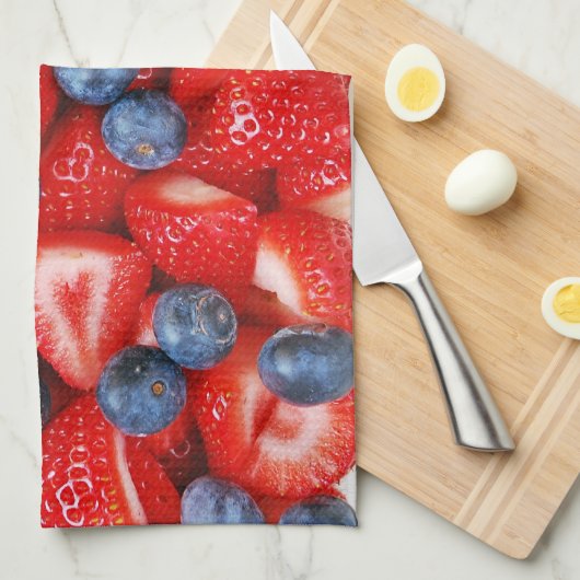 keukenhanddoek, vers bosbessen en aardbeien theedoek (Quarter Fold)