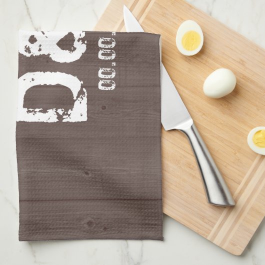 keukenhanddoek voor -bruine-houten monogram (Quarter Fold)