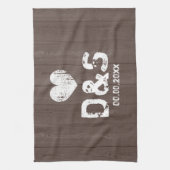 keukenhanddoek voor -bruine-houten monogram (Verticaal)