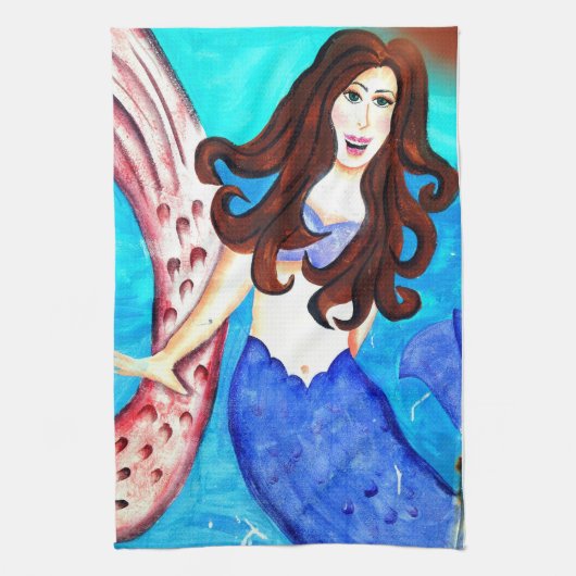 keukenhanddoek voor brunette mermaid (Verticaal)