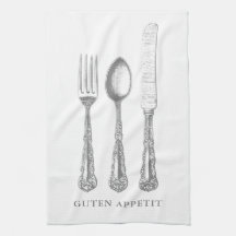 keukenhanddoek voor citaten, vork, lepel, mes