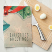 Keukenhanddoek voor de kerstgordels van Retro Vint (Quarter Fold)