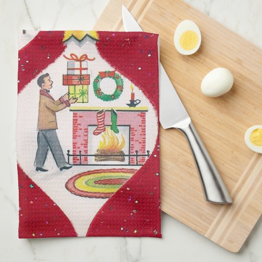 Keukenhanddoek voor de kerstmantel van Retro Vinta (Quarter Fold)