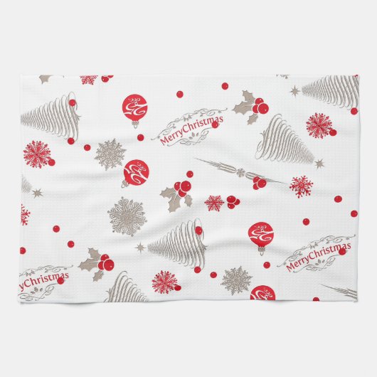 Keukenhanddoek voor rood en zilver 16 x 24 inch (Horizontaal)