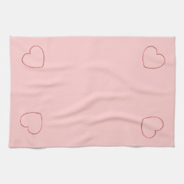 Keukenhanddoek - Wire omwoelde harten op roze