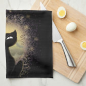 Keukenhanddoek - Zwarte kat in licht (Quarter Fold)