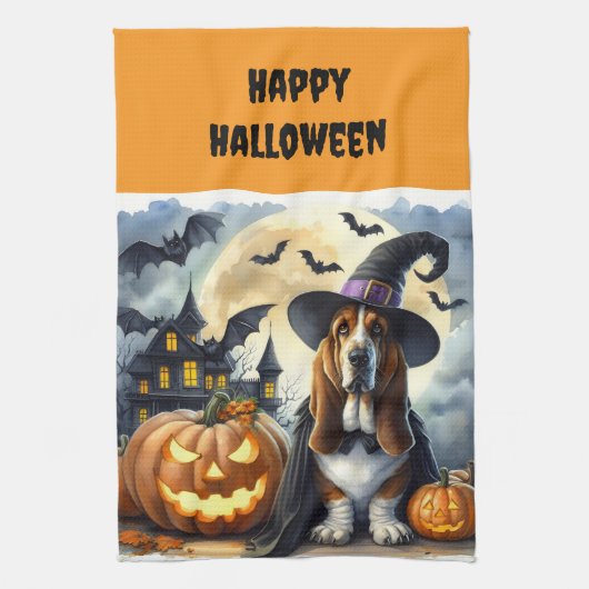 Keukenhanddoeken met heksenhond voor Halloween (Verticaal)