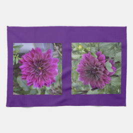 Keukenhanddoeken met paarse dahlias