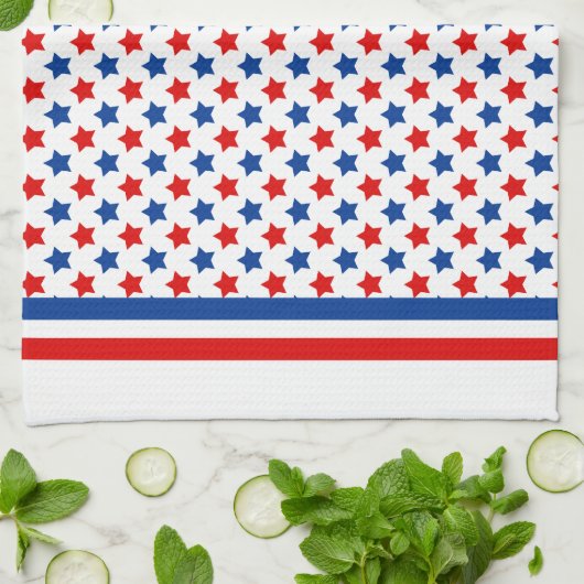 Keukenhanddoeken met rode, witte en blauwe sterren (Gevouwen)