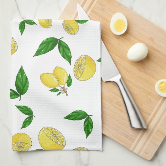 Keukenhanddoeken met sappige citroenen en groene b (Quarter Fold)