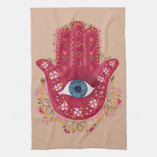keukenhanddoeken van Hamsa Hand_Magenta_Cream