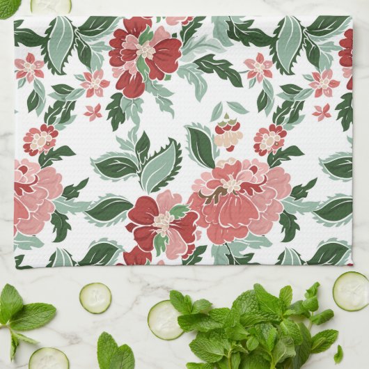 Keukenhanddoeken van rode of levende Floral (Gevouwen)