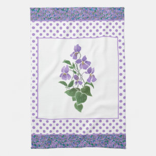  keukenhanddoeken, violetten en pooldots theedoek