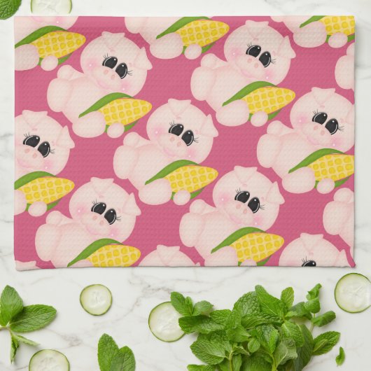 keukenhanddoeken voor Corn Pig-cartoon (Gevouwen)