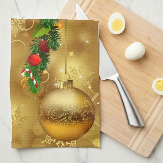 Keukenhanddoeken voor gouden kerstversiering (Quarter Fold)