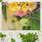Keukenhanddoekroze en geel plant theedoek (Gevouwen)
