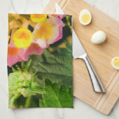 Keukenhanddoekroze en geel plant theedoek (Quarter Fold)