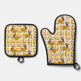 Keukenhandschoen en Ovenwant Mand met Pompoenen & Pannenlap Set