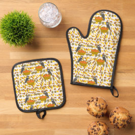 Keukenhandschoen en Ovenwant Mand met Pompoenen & Pannenlap Set