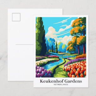 Keukenhof Nederland Vintage Reizen Illustratie Briefkaart