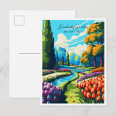 Keukenhof Tuinen vintage reisillustratie Briefkaart (Voorkant / Achterkant)