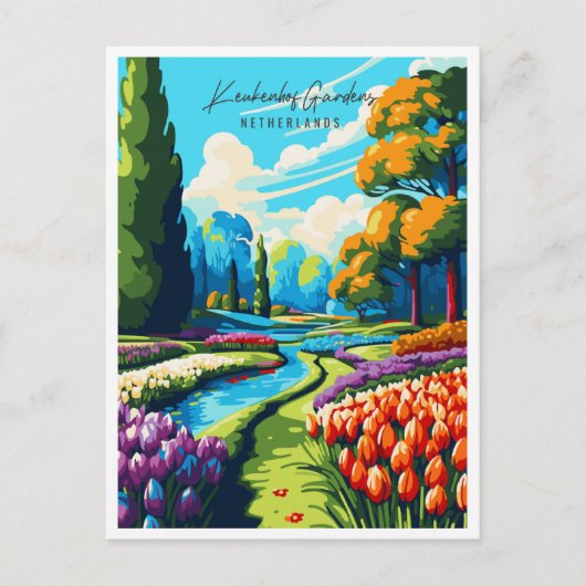 Keukenhof Tuinen vintage reisillustratie Briefkaart (Voorkant)