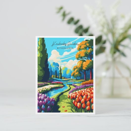 Keukenhof Tuinen vintage reisillustratie Briefkaart (Staand voorkant)