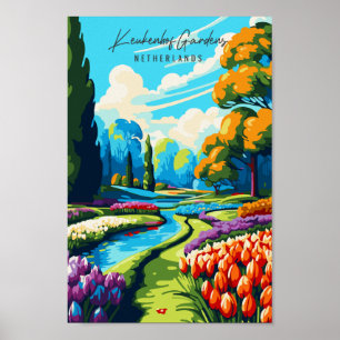 Keukenhof Tuinen vintage reisillustratie Poster