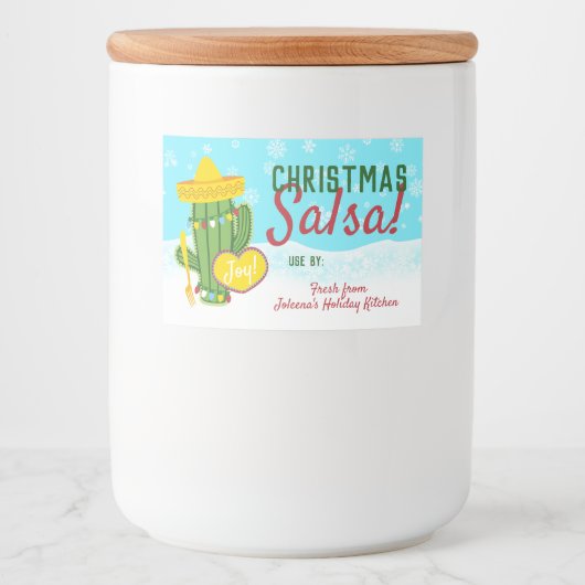 Keukenhomemade salsa cactus Kerstmis Voedselcontainer Etiket (Voorkant)