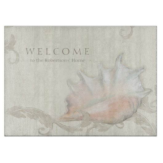 Keukenhostess Gift Beach Seashells Conch w Wood Snijplank (Voorkant)
