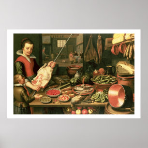 Keukeninterieur met een dienstmeisje poster