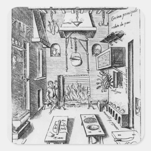 Keukeninterieur Vierkante Sticker (Voorkant)