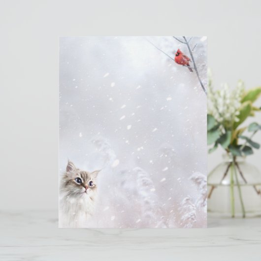 Keukenkardinaal en rode kardinaal in sneeuw - 8,5 briefhoofd (Staand voorkant)