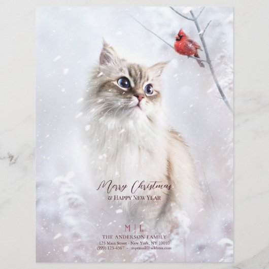 Keukenkardinaal en rode kardinaal in sneeuw - 8,5  briefhoofd (Achterkant)