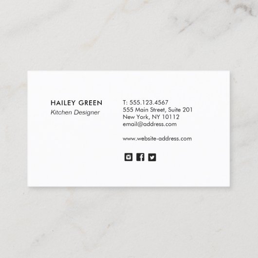 Keukenkast en renovatieontwerper visitekaartje (Achterkant)