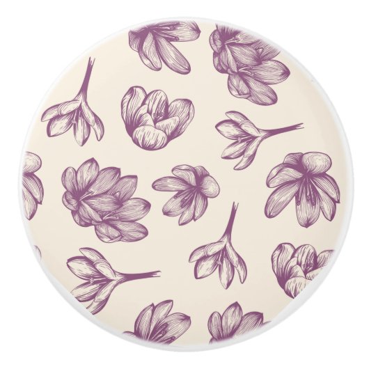 Keukenkast knoppen: Bloemen en Burgandy Keramische Knop (Voorkant)