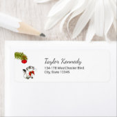 Keukenkat in een rode kerstbak etiket (Insitu)