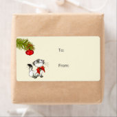 Keukenkat in een rode kerstbak etiket (Insitu)